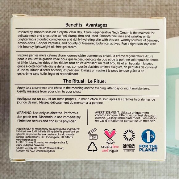 Earth Harbor Azure Regenerative Neck Cream Full Size 2 Oz Seaweed Amino Acids - Picture 3 of 6